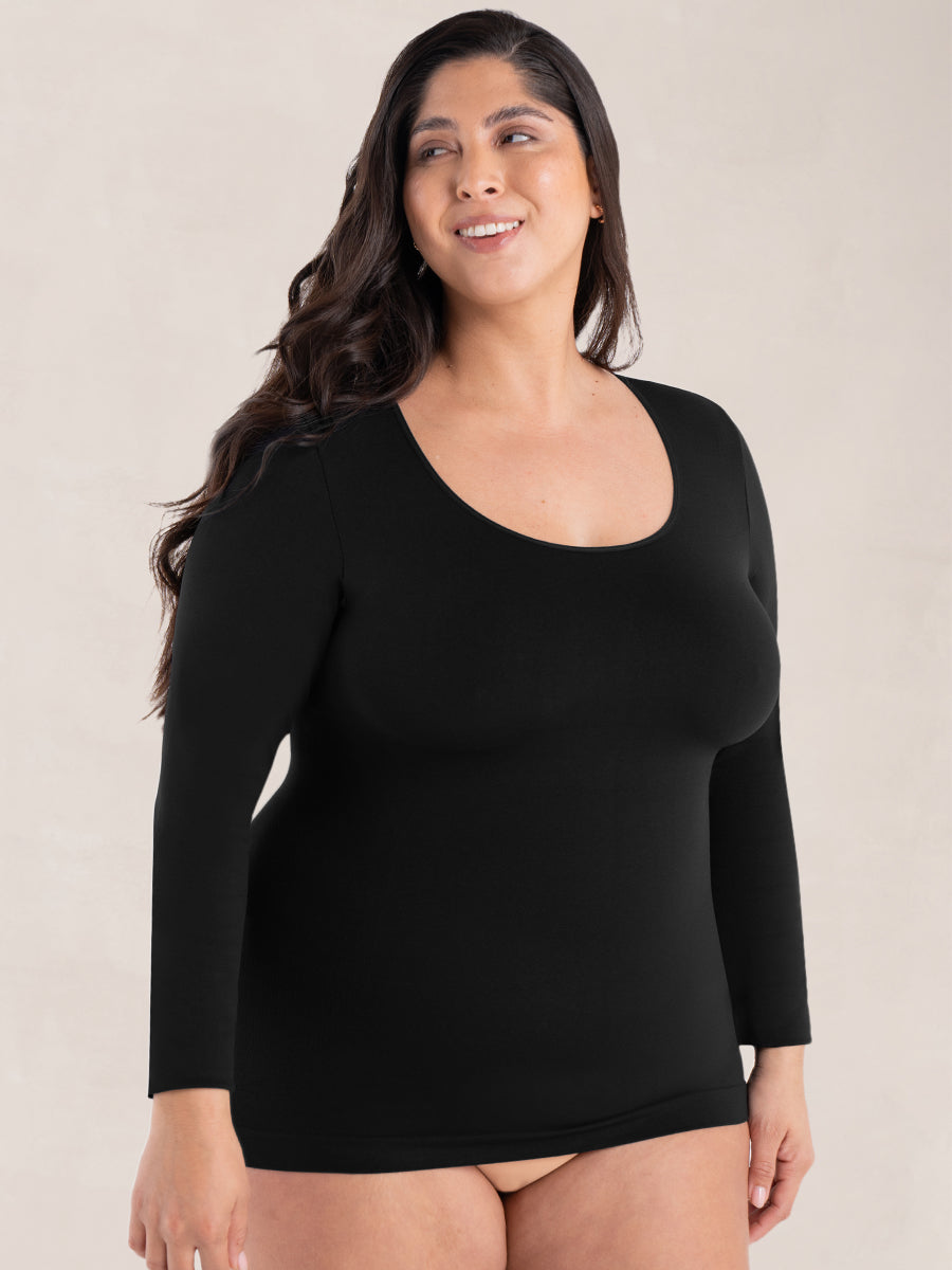 Long Sleeve Shaping T-Shirt black front look