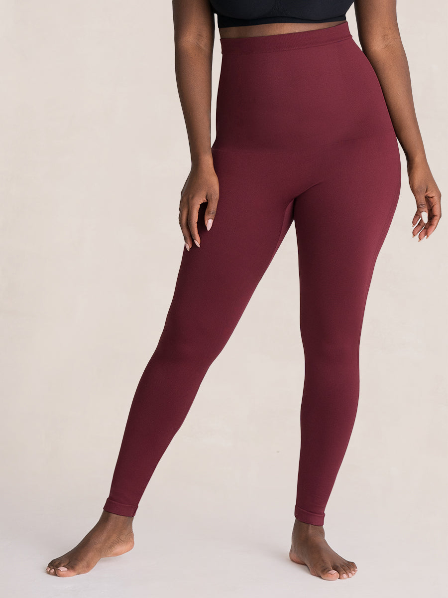 High Waisted Shaping Leggings Burgundy pattern

