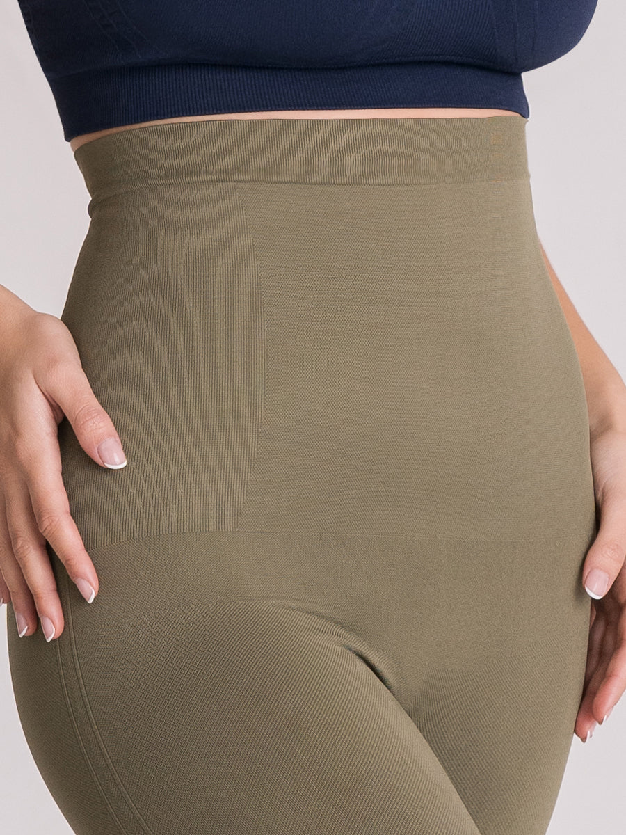 High Waisted Shaping Leggings DETAIL FRONT - Olive