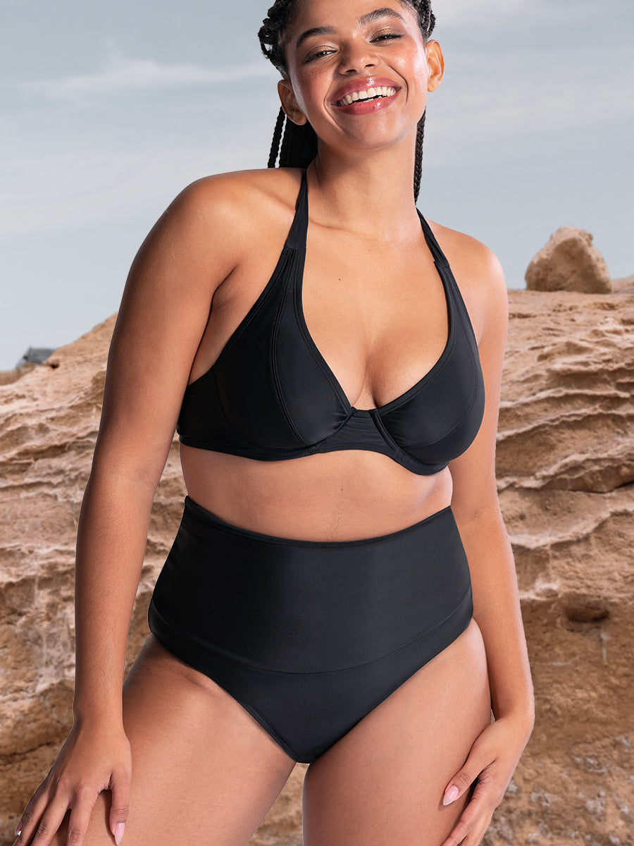 High-Waisted Control Swim Bottom Black