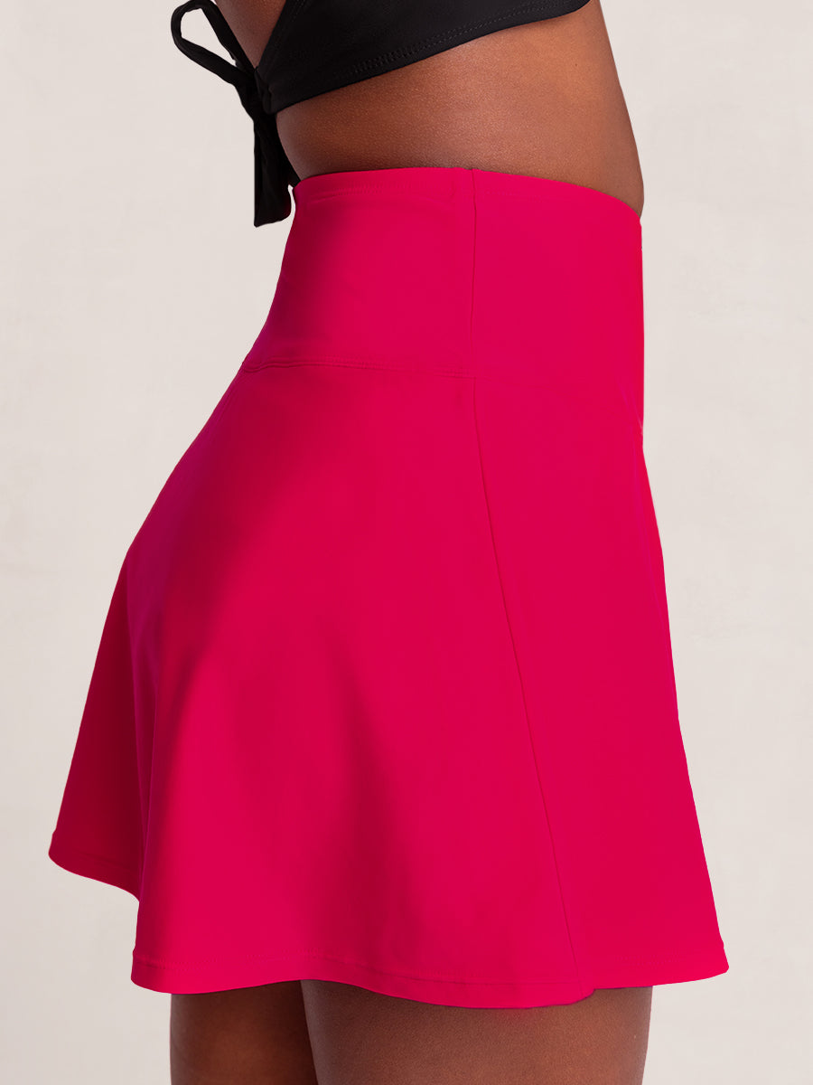 High Waisted Full Coverage Swim Skirt Dark Pink