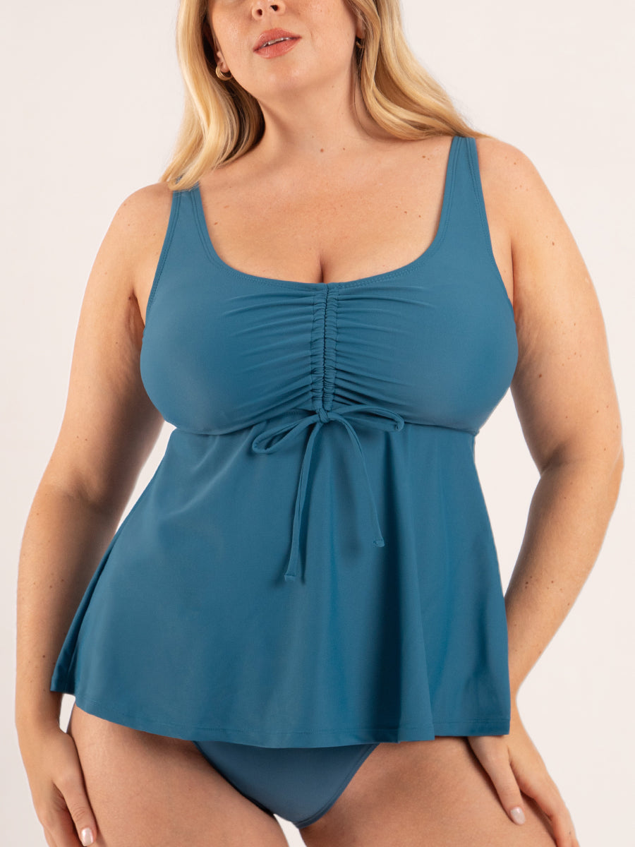 Wireless Tie-Front Tankini blue