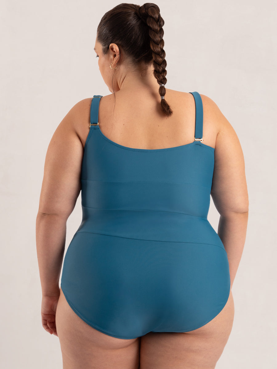One Shoulder Control Swimsuit blue back