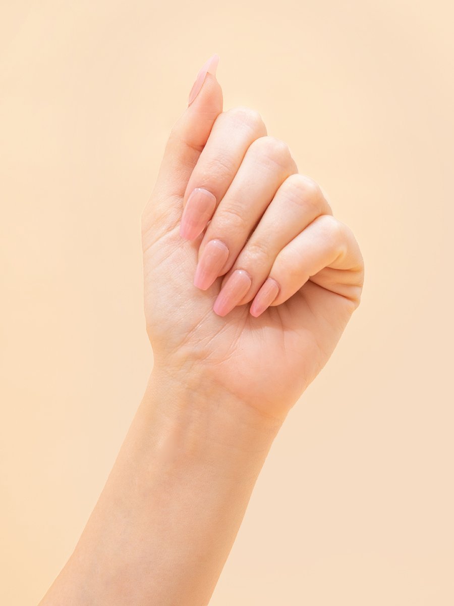 Pink Stick-On Nails polish-free mani