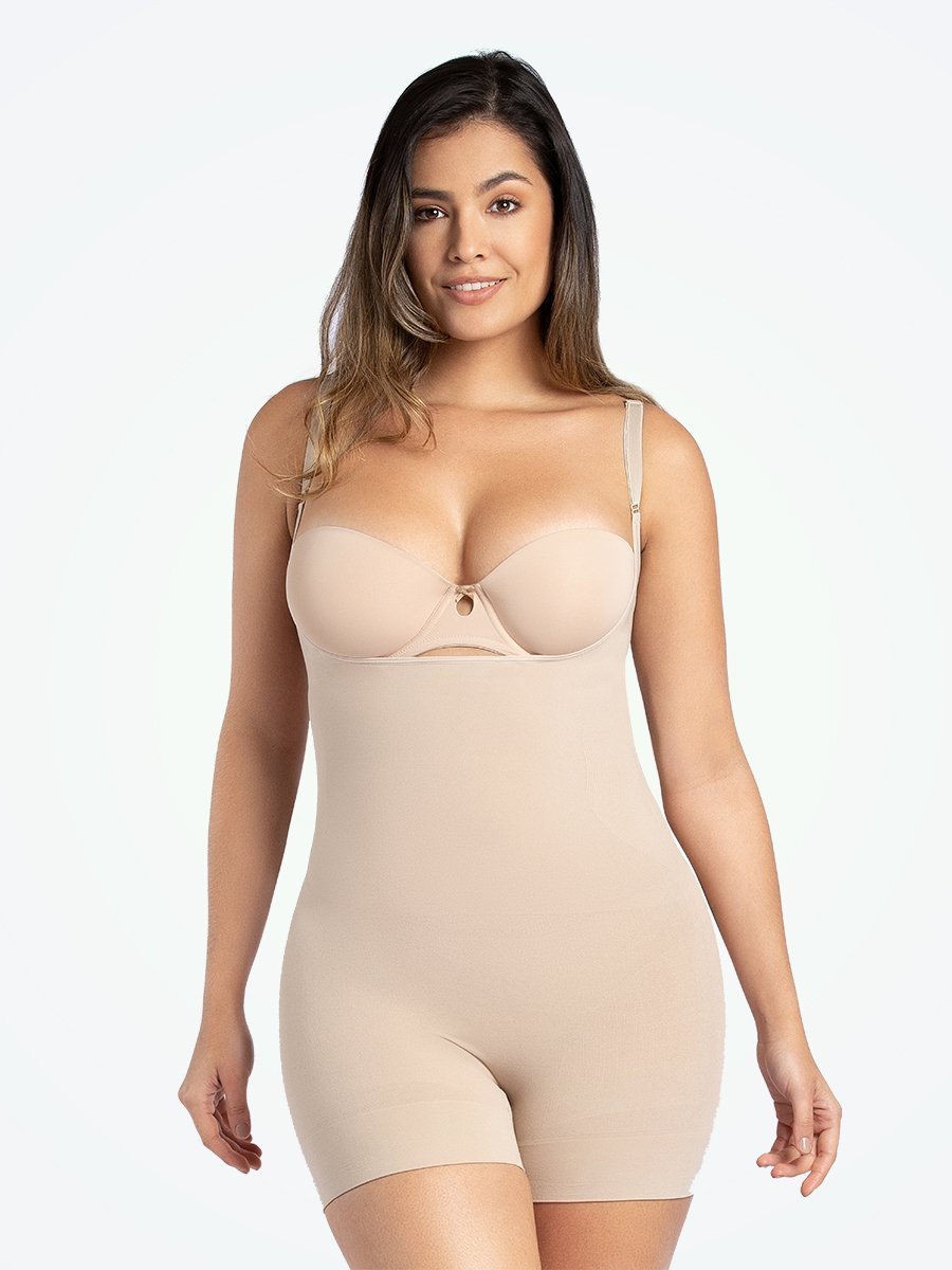 SHECURVE Comfort Seamless Full Body Shaper Bodysuit Nude at  Women's  Clothing store