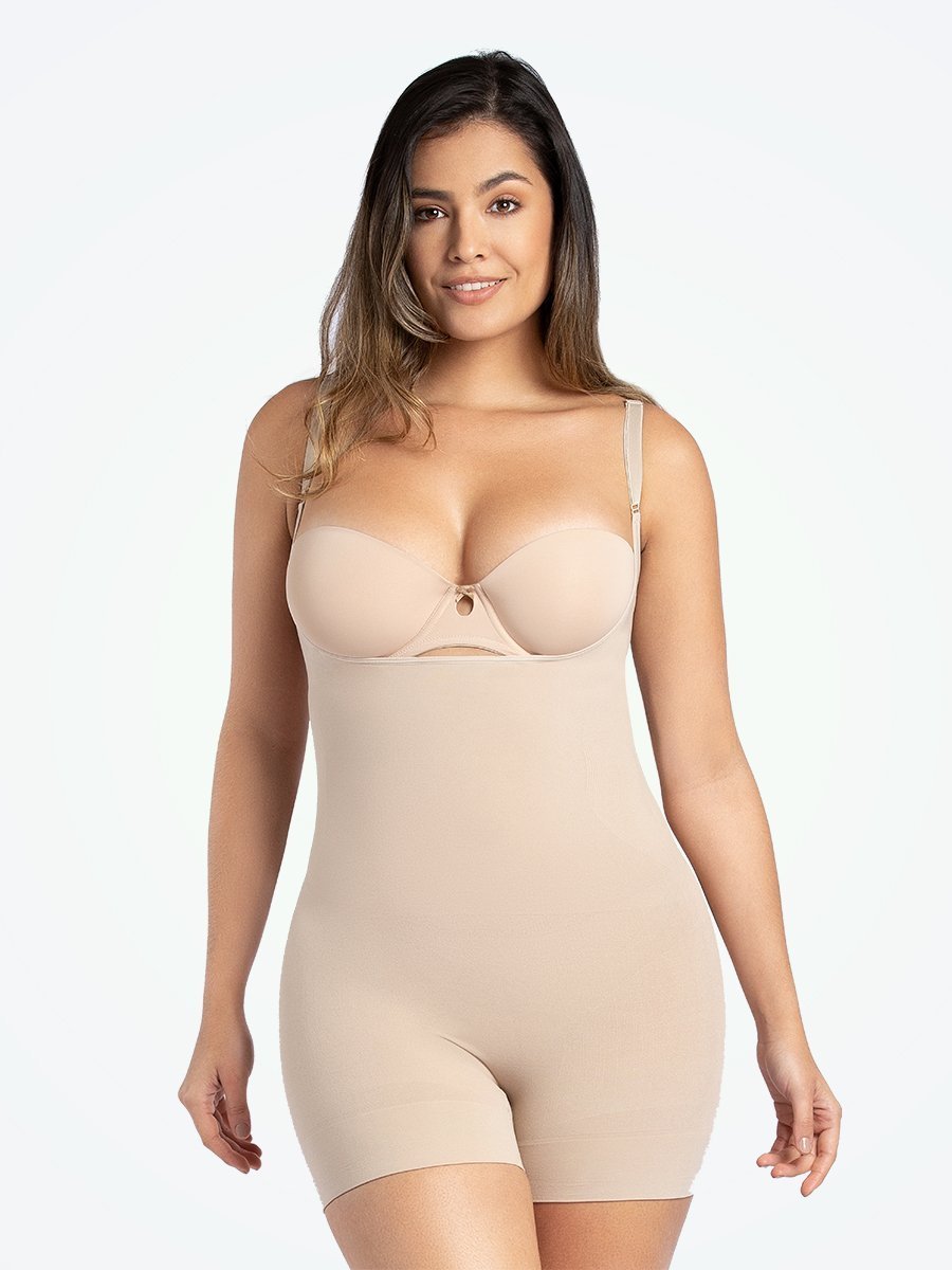 Women's Open-Bust Mid-Thigh Bodysuit Full Slip Body Shaper ShapewearS (D M)  : : Fashion