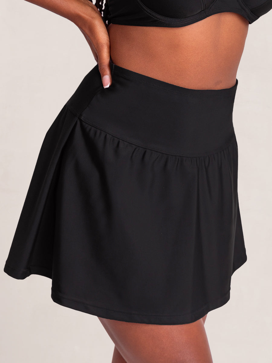 Black Women's Brief Criss Cross High Waisted Swim Skirt Layered