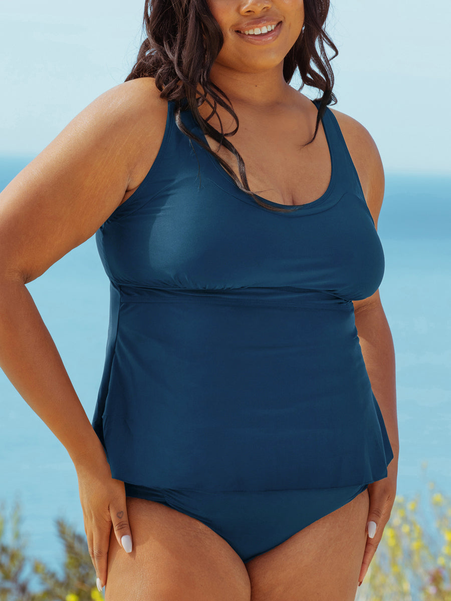 Swimsuits For All Women's Plus Size Adjustable Relaxed Fit Tie Front Underwire  Tankini Top - 22, Ombre Blue Palm : Target