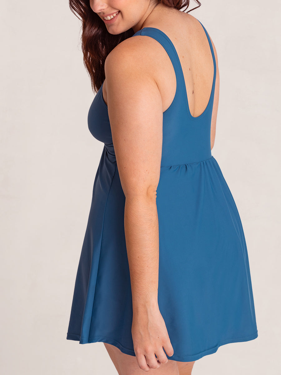 Swim Knot-Front Swim Dress Ocean Blue