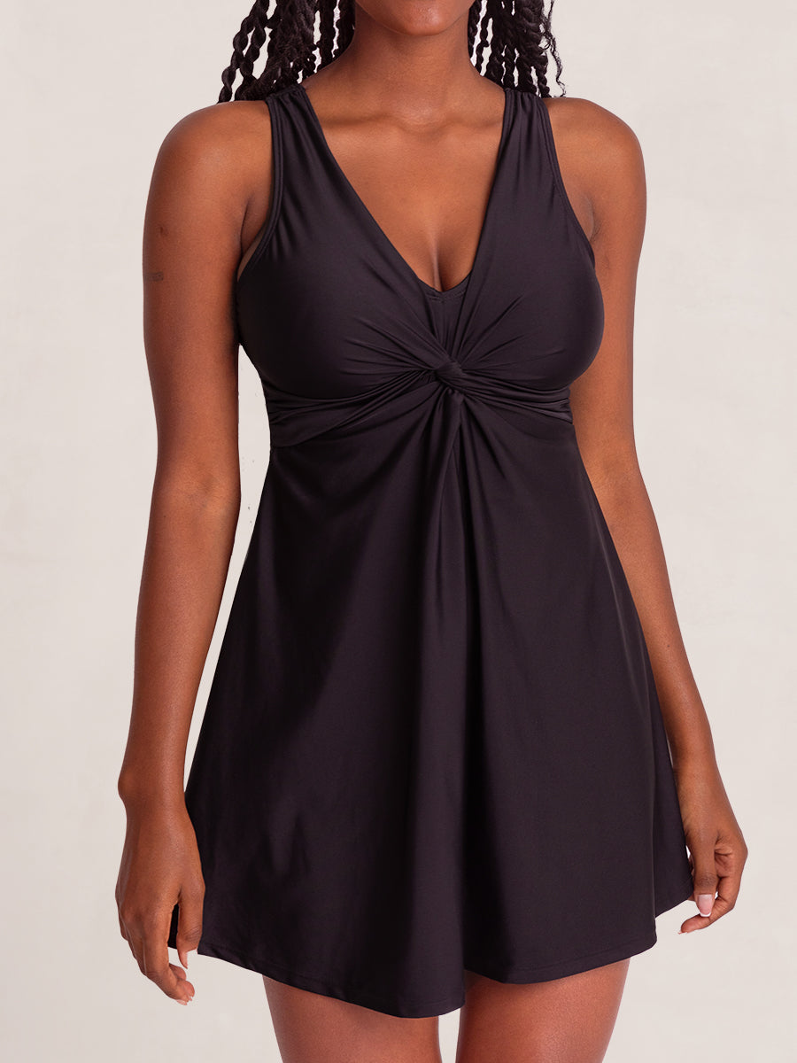 Swim Knot-Front Swim Dress black color