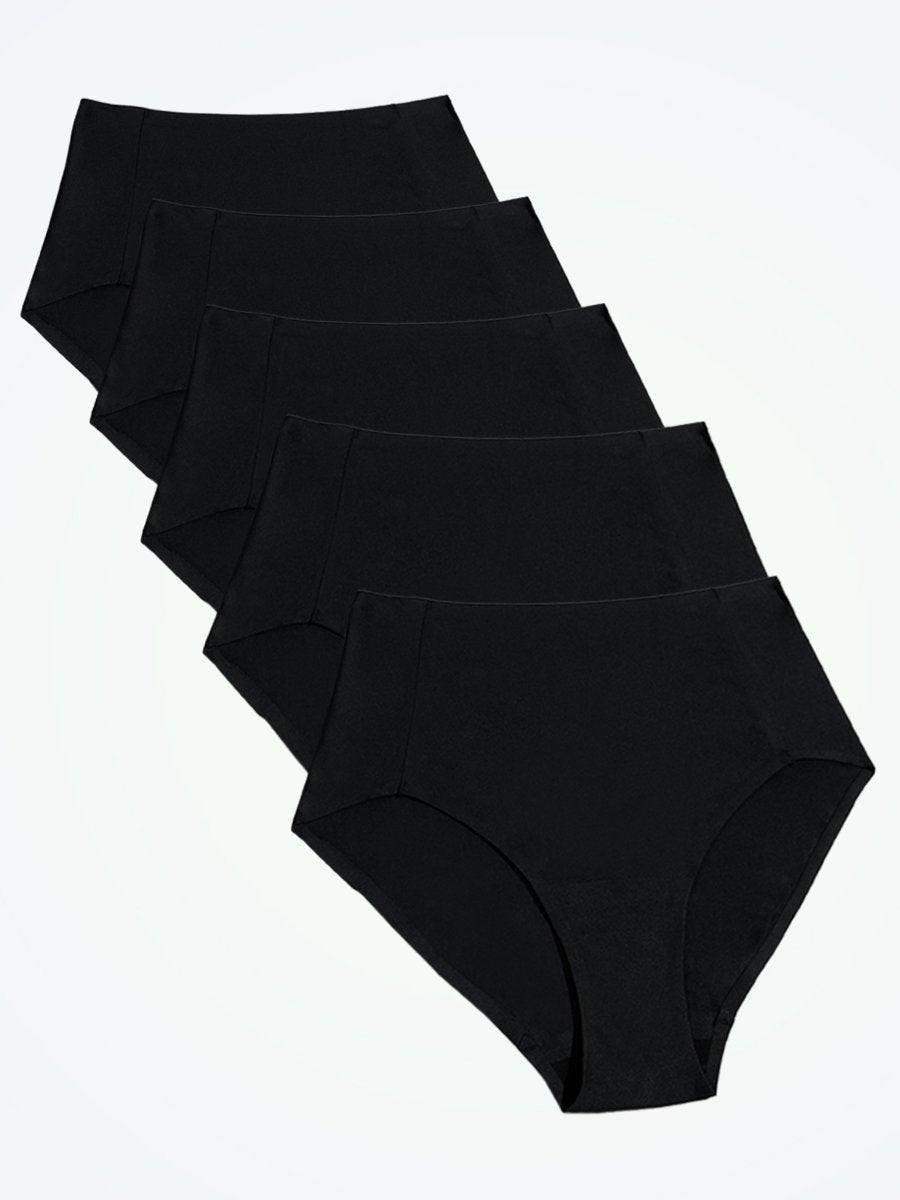 Plus Size 5 Pack Black Cotton High Waisted Full Briefs