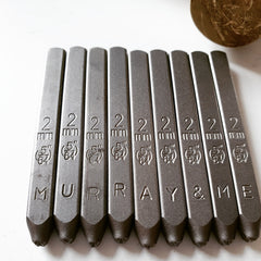 steel stamps used for metal stamping spell out MurrayandMe