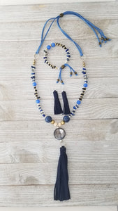 The Nina~ Navy Blue Suede {Leather Tassel Necklace Sets}