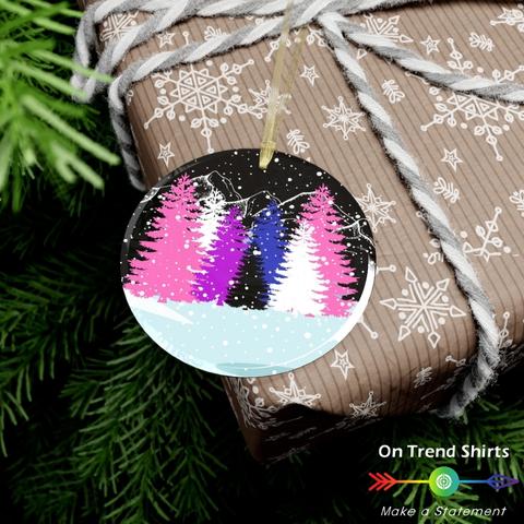 Genderfluid Winter Forest Christmas Glass Ornament