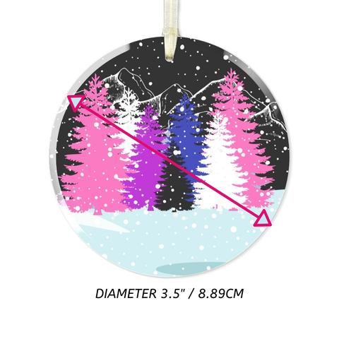 Dimensions of Genderfluid Winter Forest Christmas Glass Ornament