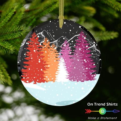 Lesbian Winter Forest Christmas Glass Ornament