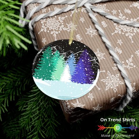 MLM Pride Flag Winter Forest Christmas Glass Ornament