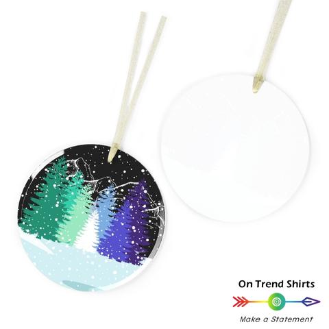 MLM Pride Flag Winter Forest Christmas Glass Ornament