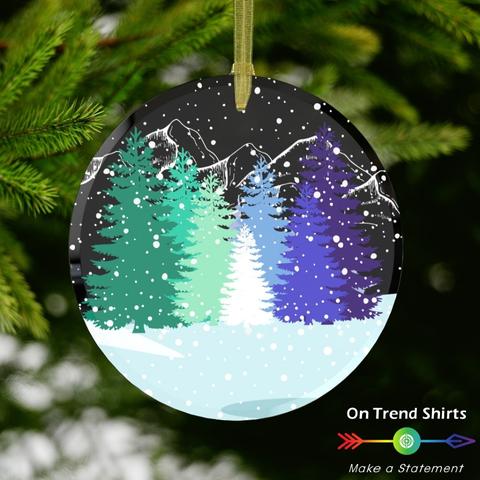 MLM Pride Flag Winter Forest Christmas Glass Ornament