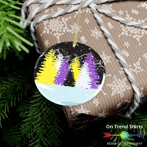 Non-binary Winter Forest Christmas Glass Ornament