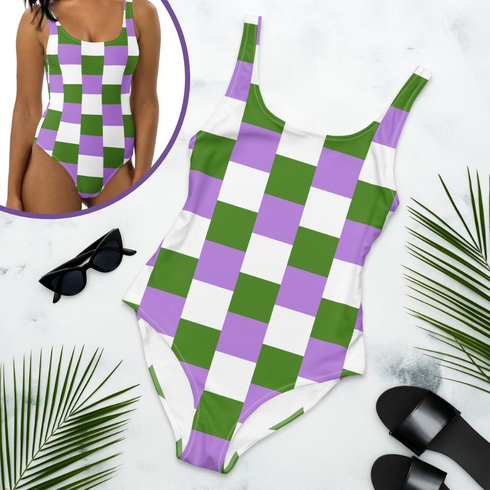 Genderfluid Flag Check One-Piece Swimsuit - On Trend Shirts – On