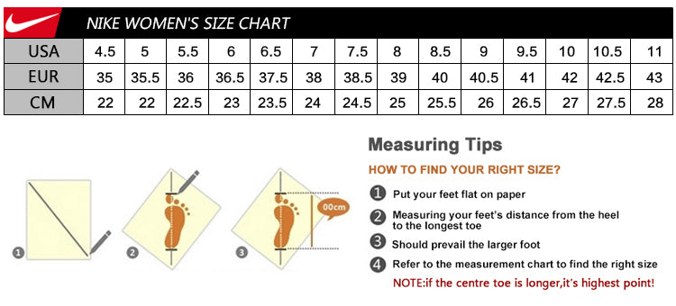 nike air force 1 size chart women's