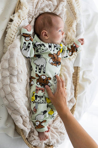 Fauna kids farmyard baby onesie photographed by Ausra Dooley