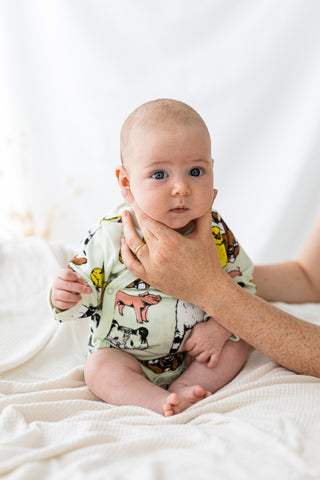 Fauna kids farmyard baby onesie photographed by Ausra Dooley