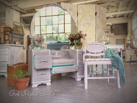 Soft hues of gray and lavender Girl UPcycled Studio