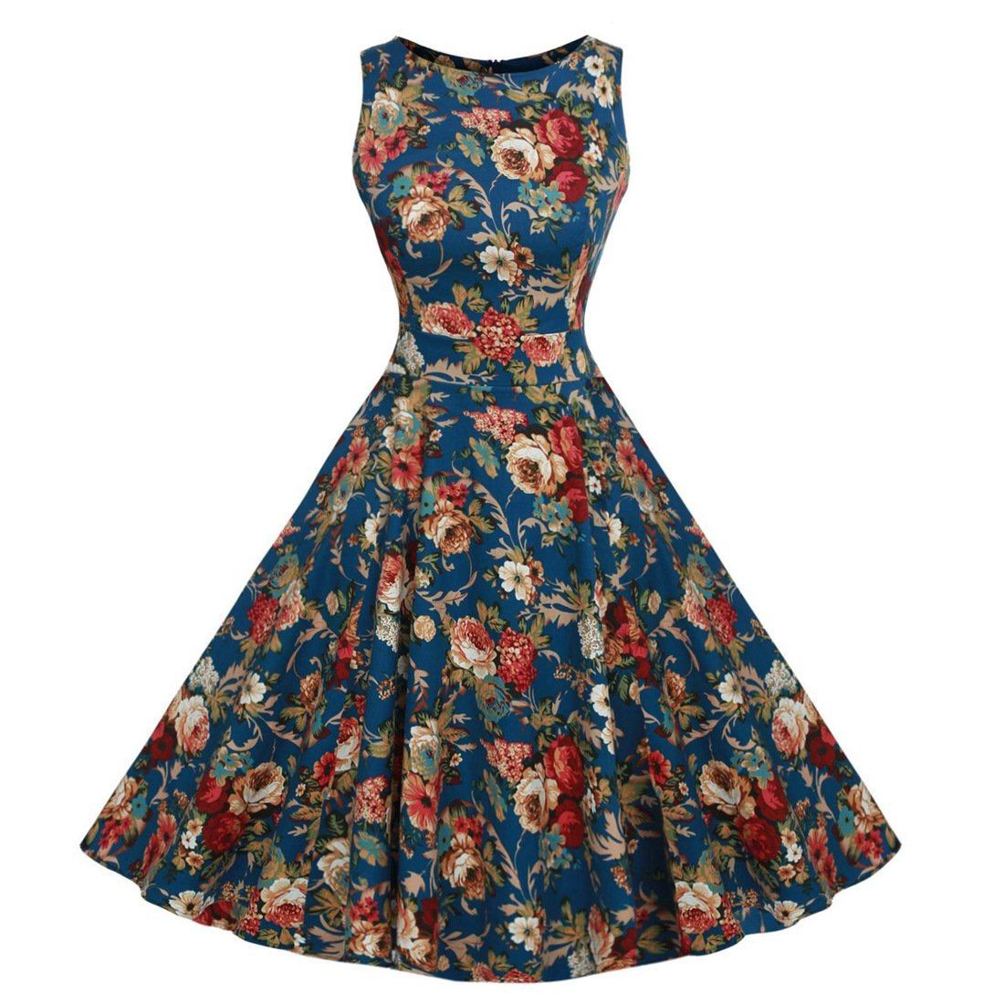 A Line Floral Tea Dress 1950s Dresses Red Rose – VINTAGEPOST