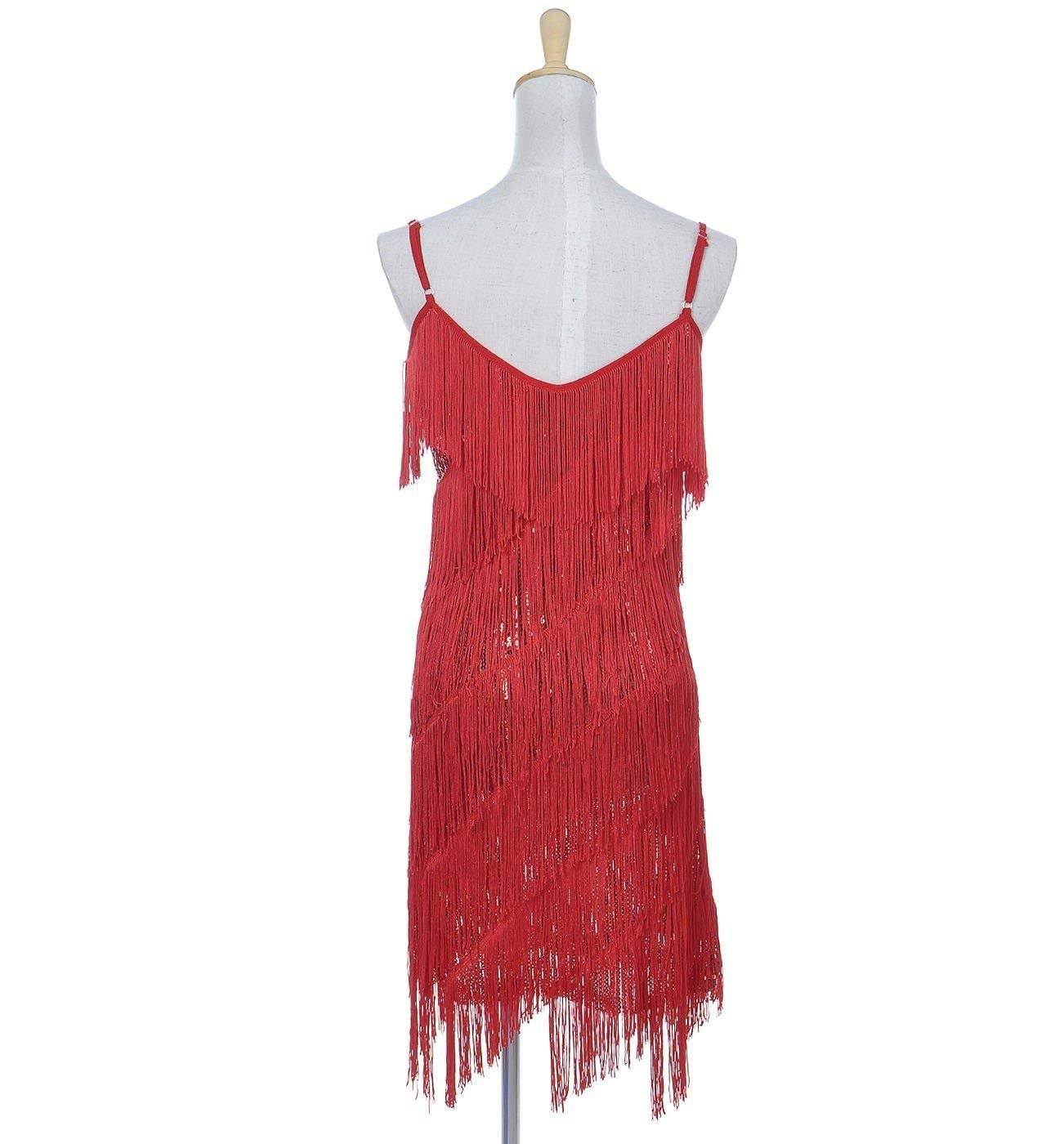 Fringe Sequin Strap Backless 1920s Flapper Mini Dress Red – VINTAGEPOST