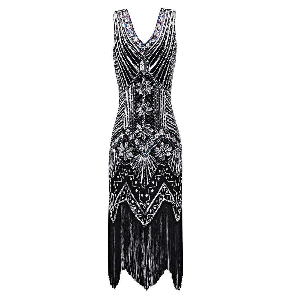 Retro Black Silver Flapper Dress Great Gatsby Theme Party|JaosWish ...
