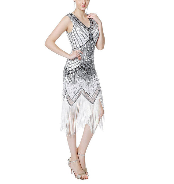 White Flapper Dress Great Gatsby Theme Work Party |JaosWish – VINTAGEPOST