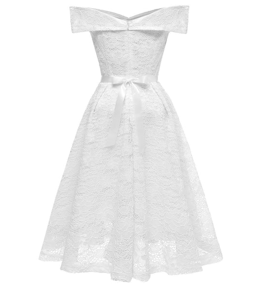 1950s Women's Fashion Vintage Dresses White Off the Shoulder Dress ...