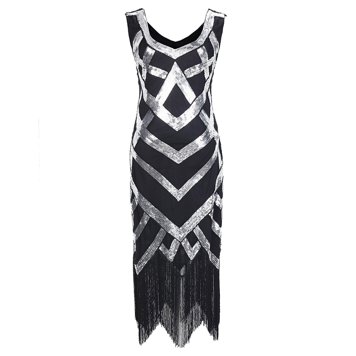 1920s Style Sequined Silver Fringe Flapper Dress|JaosWish – VINTAGEPOST