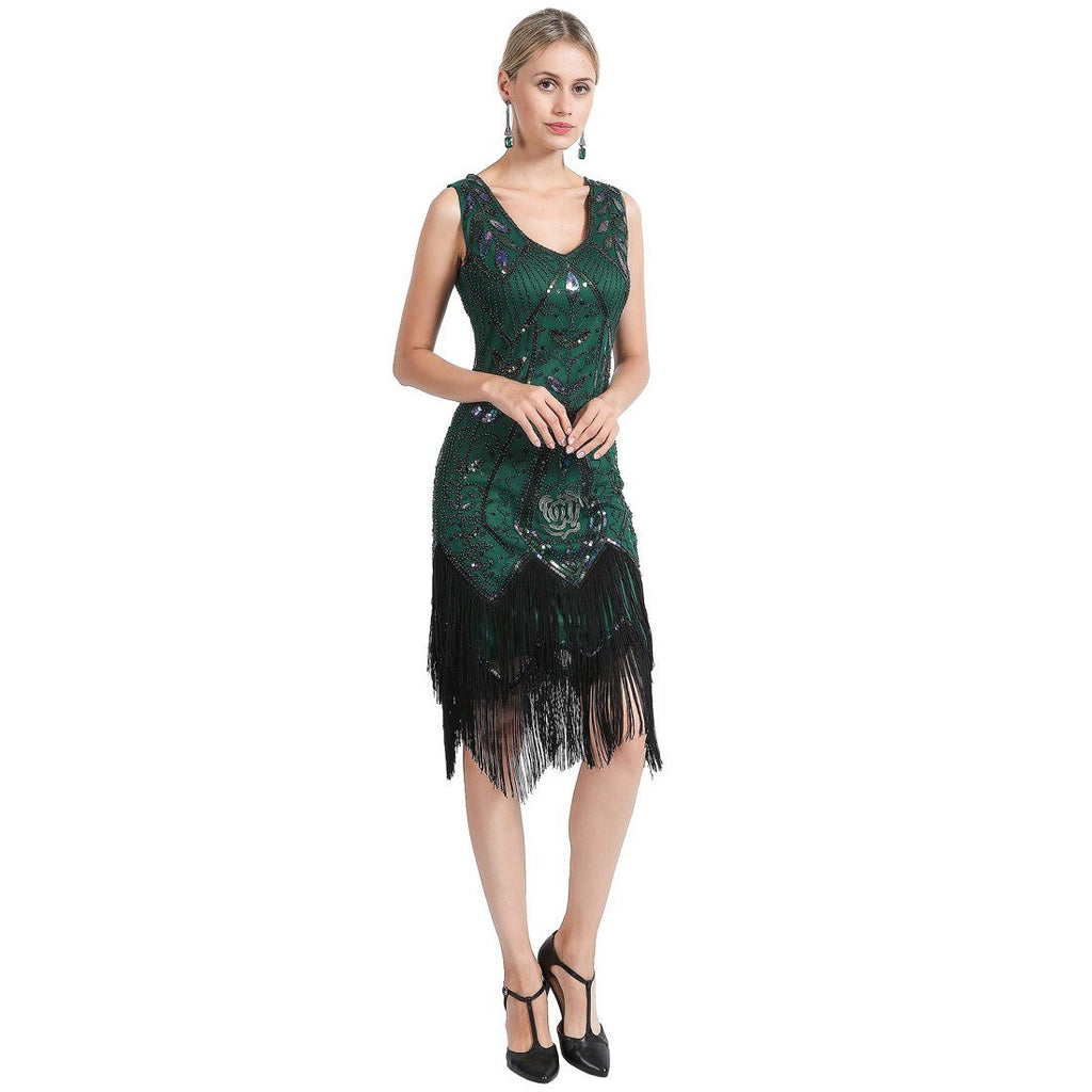 Blackish Green Flapper Dress Rose Print 1920s Costume Ideas – VINTAGEPOST