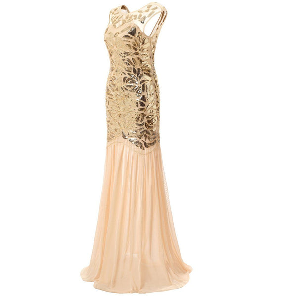 1920s Fashion Long Flapper Dress Great Gatsby Dowton Abbey Evening Gow ...