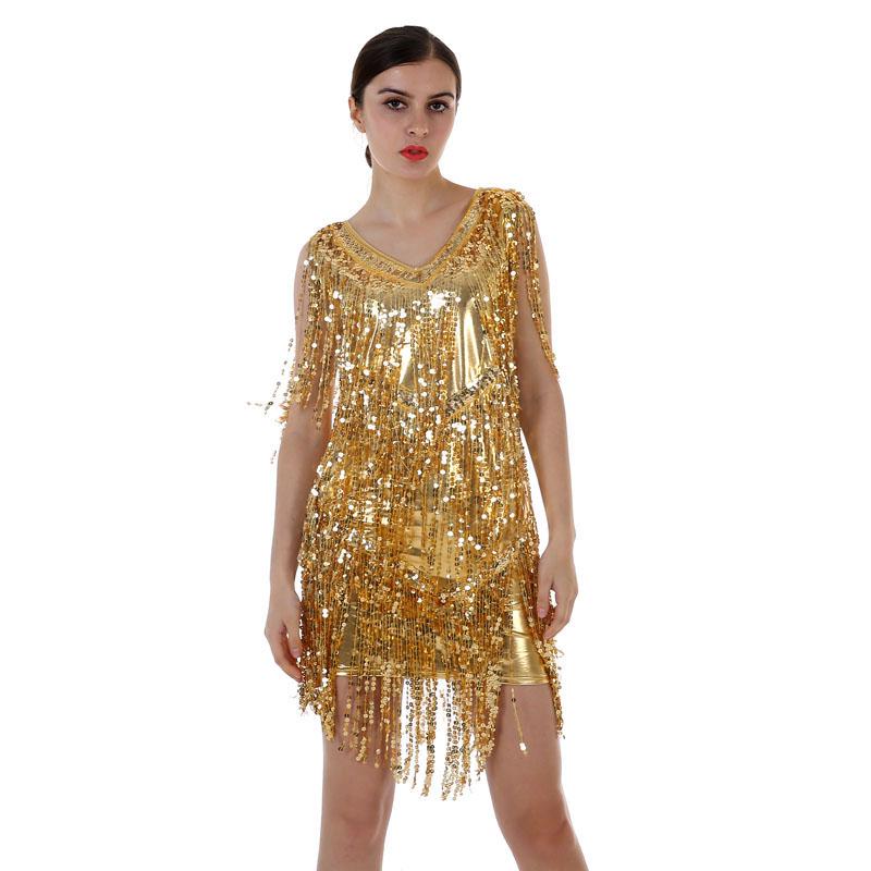 Women's Flapper Dress 1920s Tassel Sequined Party Gold – VINTAGEPOST