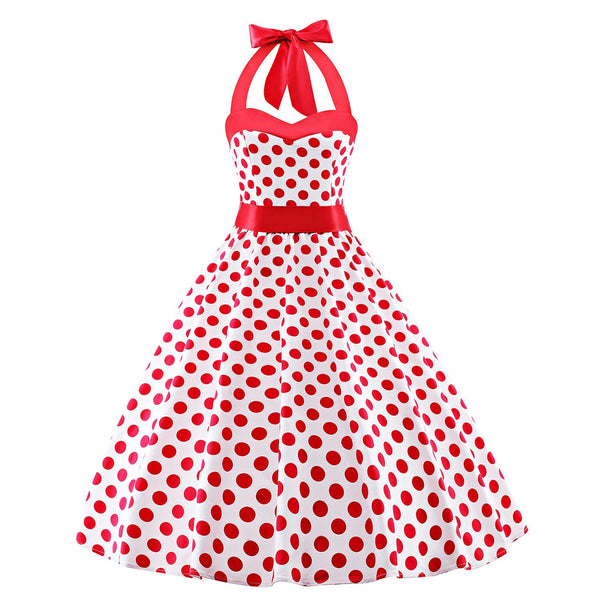 1950s Vintage Audrey Dresses Halter Retro Red Polka Dot Dress – VINTAGEPOST