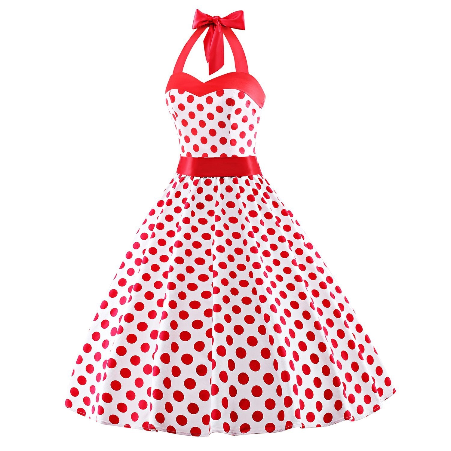 1950s Vintage Audrey Dresses Halter Retro Red Polka Dot Dress – VINTAGEPOST