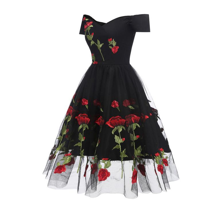 1950s Fashion Plus Size Vintage Rockabilly Dresses Off Shoulder Retro ...