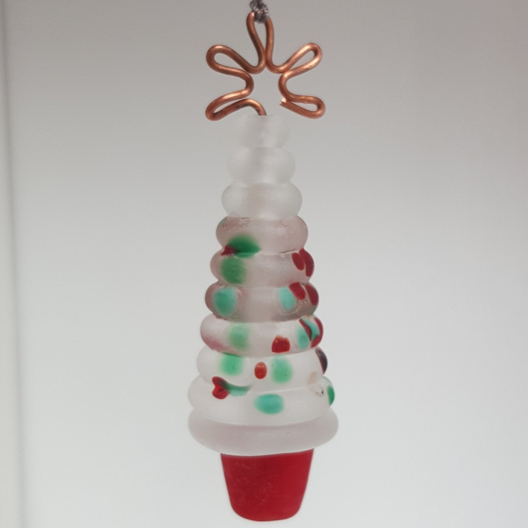 Glass Christmas Tree Ornament, Hanging - Frosted Red and Green Speckle