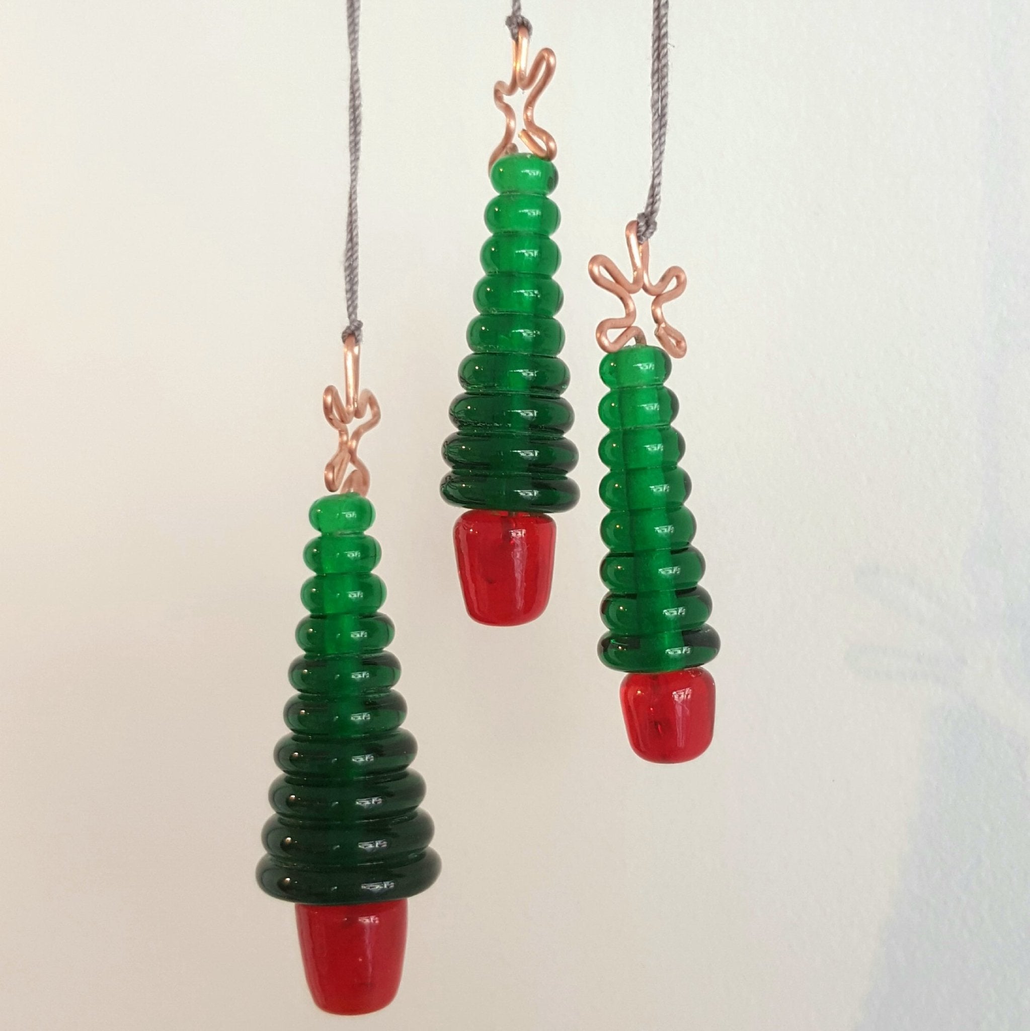 Glass Christmas Tree Ornament, Hanging - Green and Red