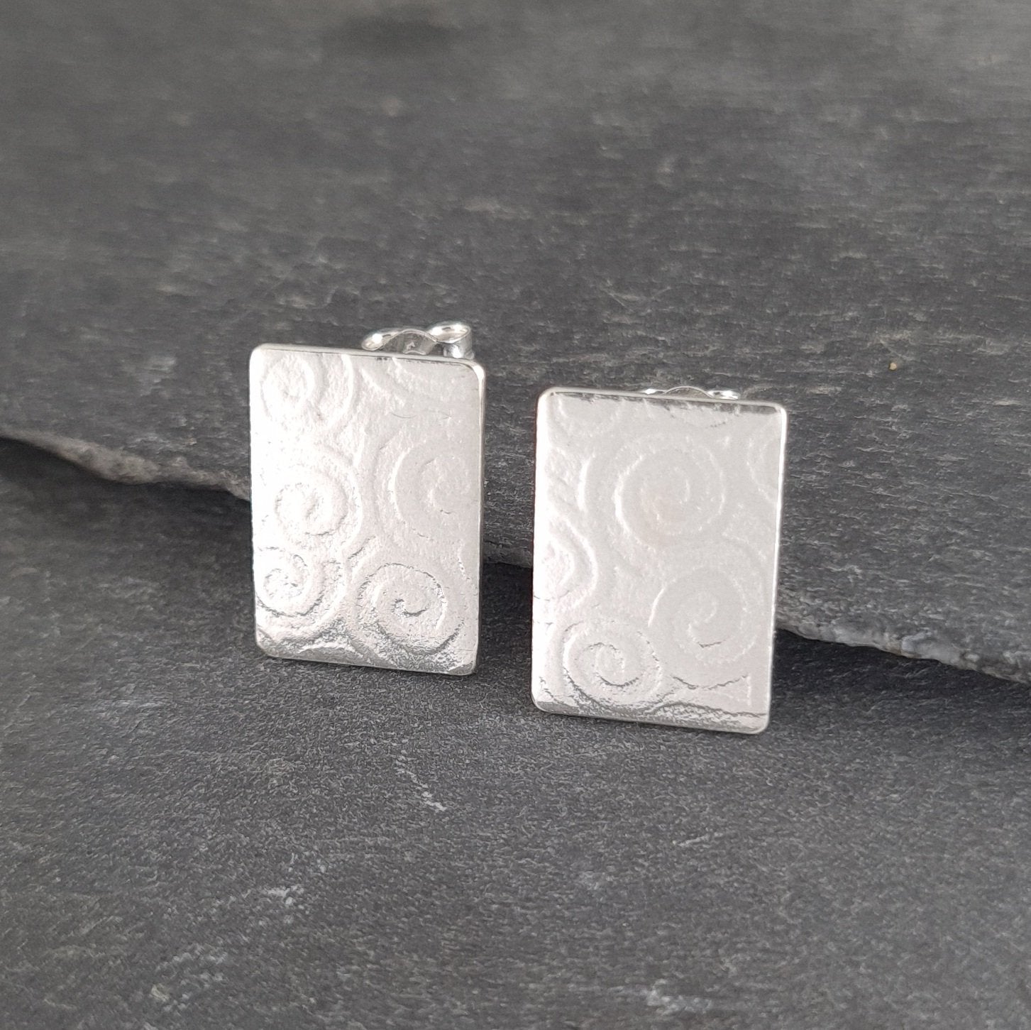 Textured Rectangular Tab Earrings in Sterling Silver