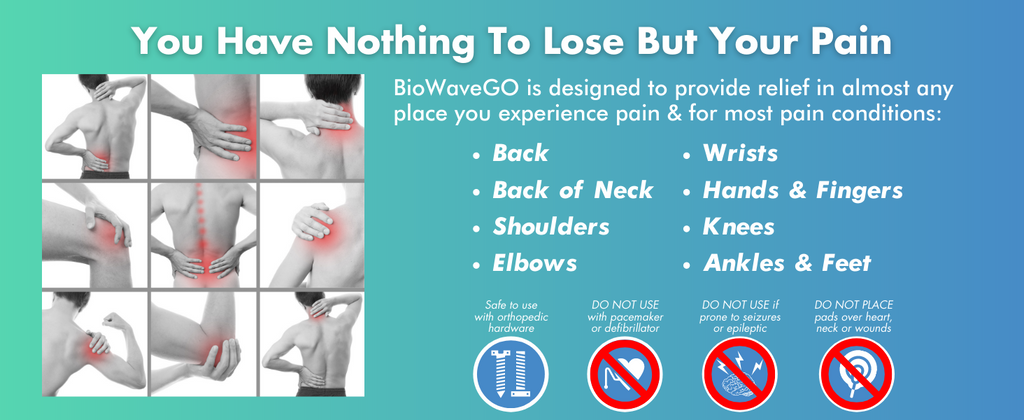 BIOWAVE GO Wearable Pain Management Device, Clinically Proven, FDA Cleared, TENS, Long-Lasting Pain Relief