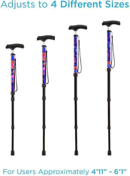 Compact Travel Cane with Strap, Collapsible Portable Lightweight & Adjustable Walking Cane