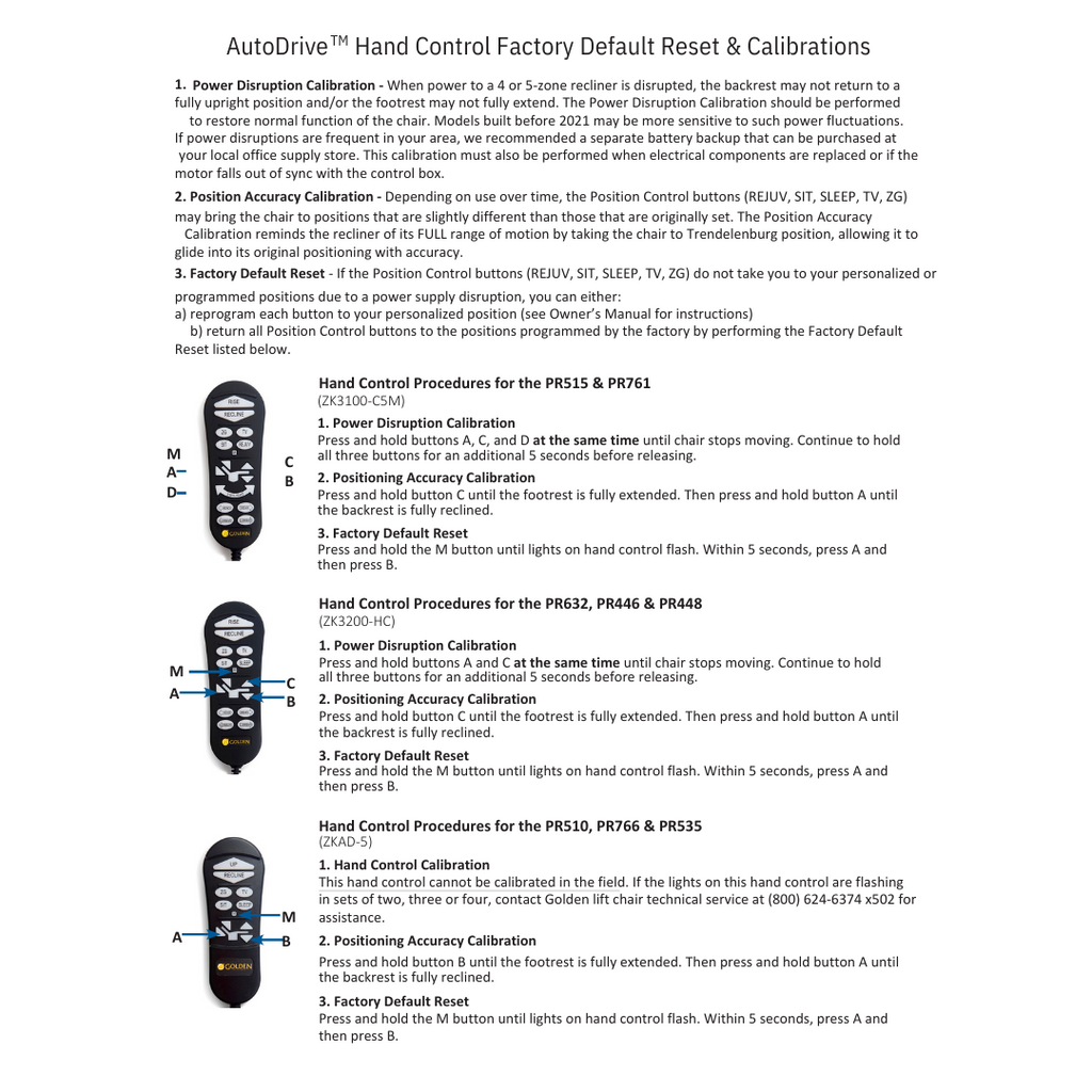 Golden tech Lift Chair remote Troubleshoot reset guide