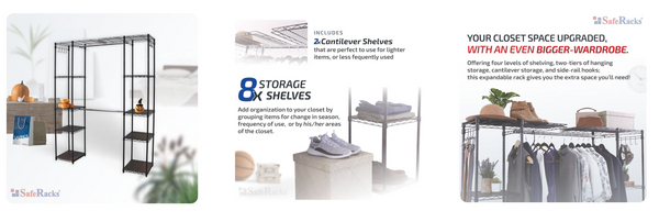 SafeRacks Expandable 4-Tier Double Rod Garment Metal Storage Rack