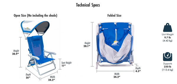GCI Outdoor SPF SunShade Backpack Beach Chair with 4 Position Backrest