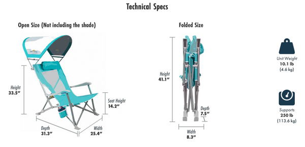 GCI Outdoor SPF SunShade Recliner Beach Chair
